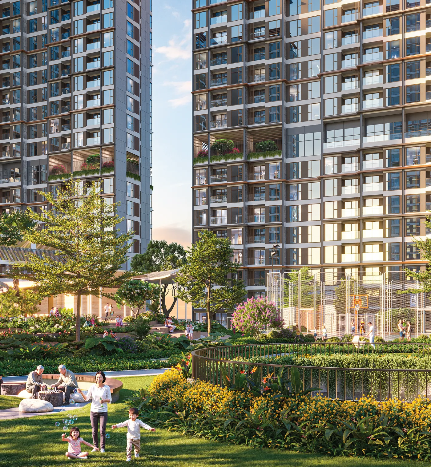 Vườn nội khu Sky Garden giữa các tòa tháp