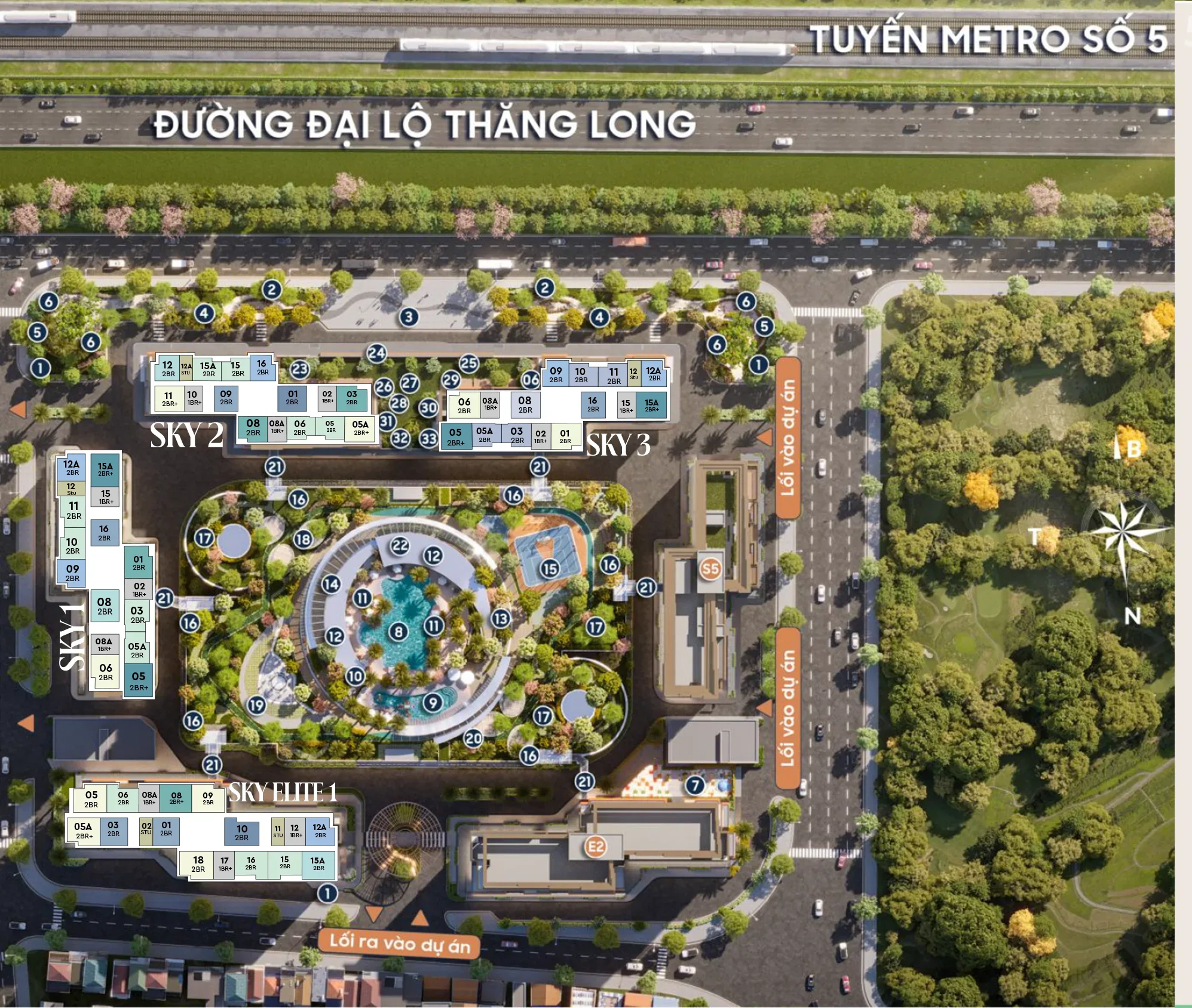 Tổng mặt bằng tiện ích Imperia Sky Park bên Đại lộ Thăng Long và tuyến Metro số 5