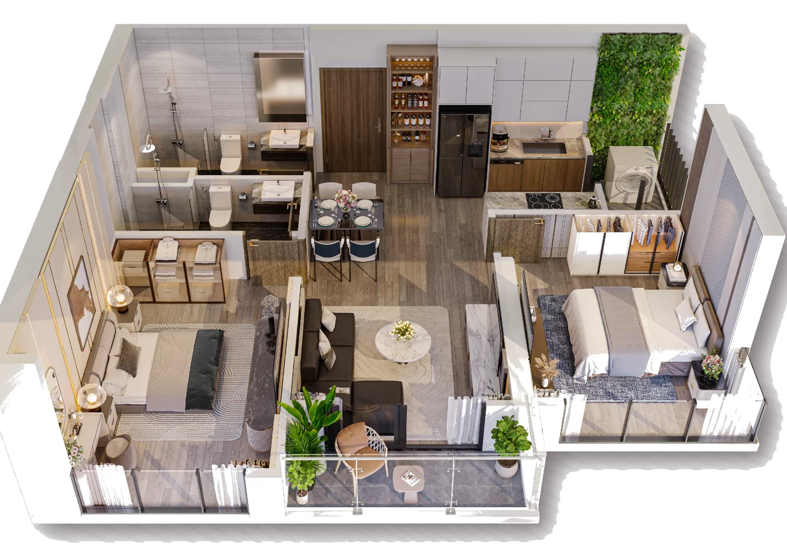 Layout căn hộ 2 phòng ngủ