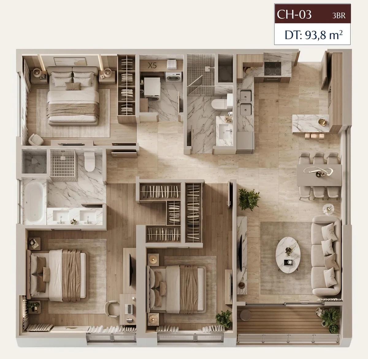 Layout căn 3PN
