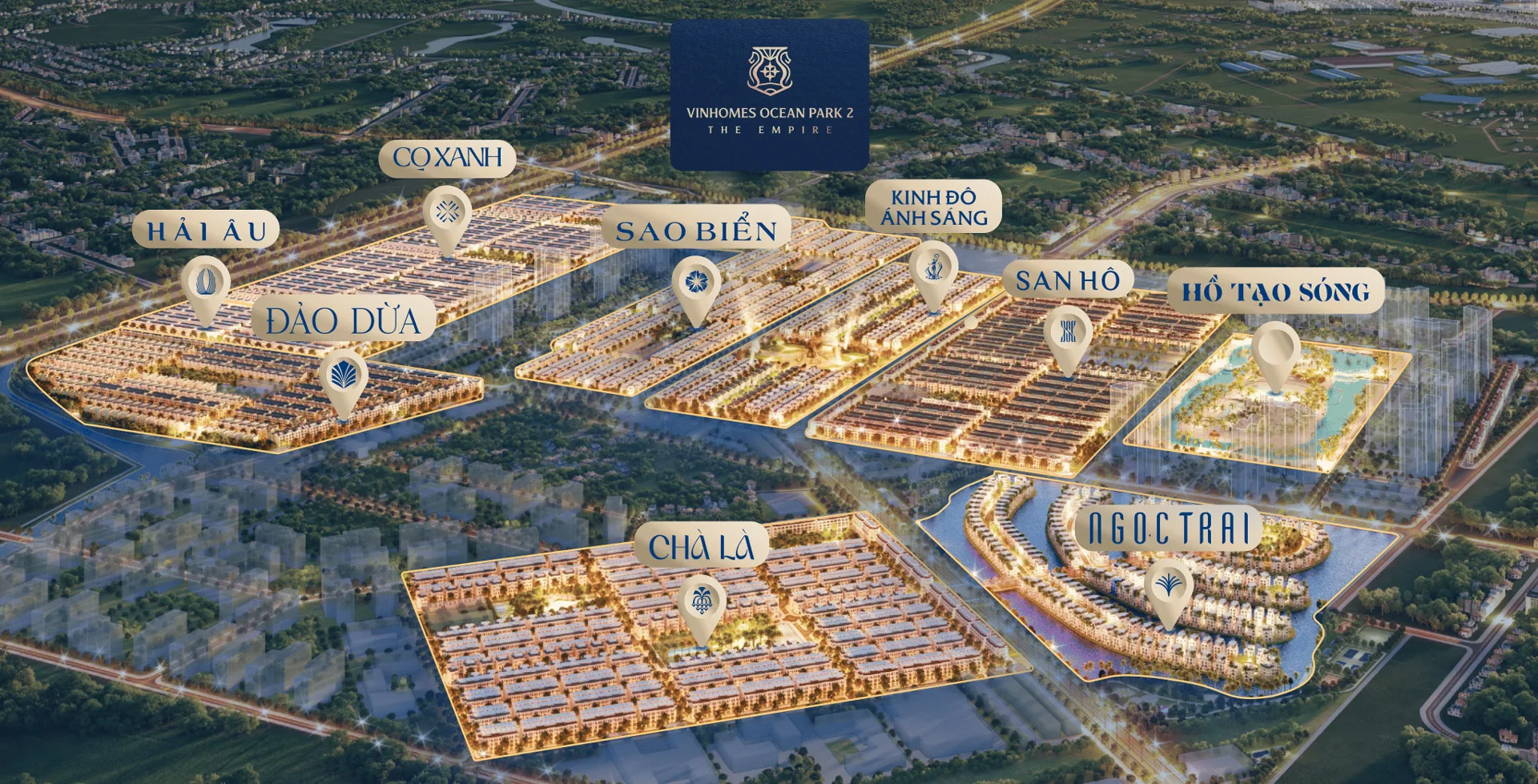 Vị trí 8 phân khu Vinhomes Ocean Park 2 nhìn từ trên cao