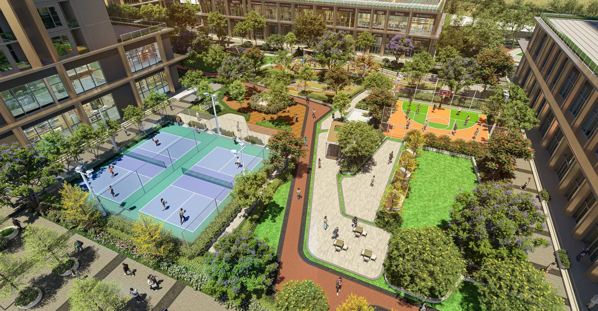 Sân pickleball và đường dạo